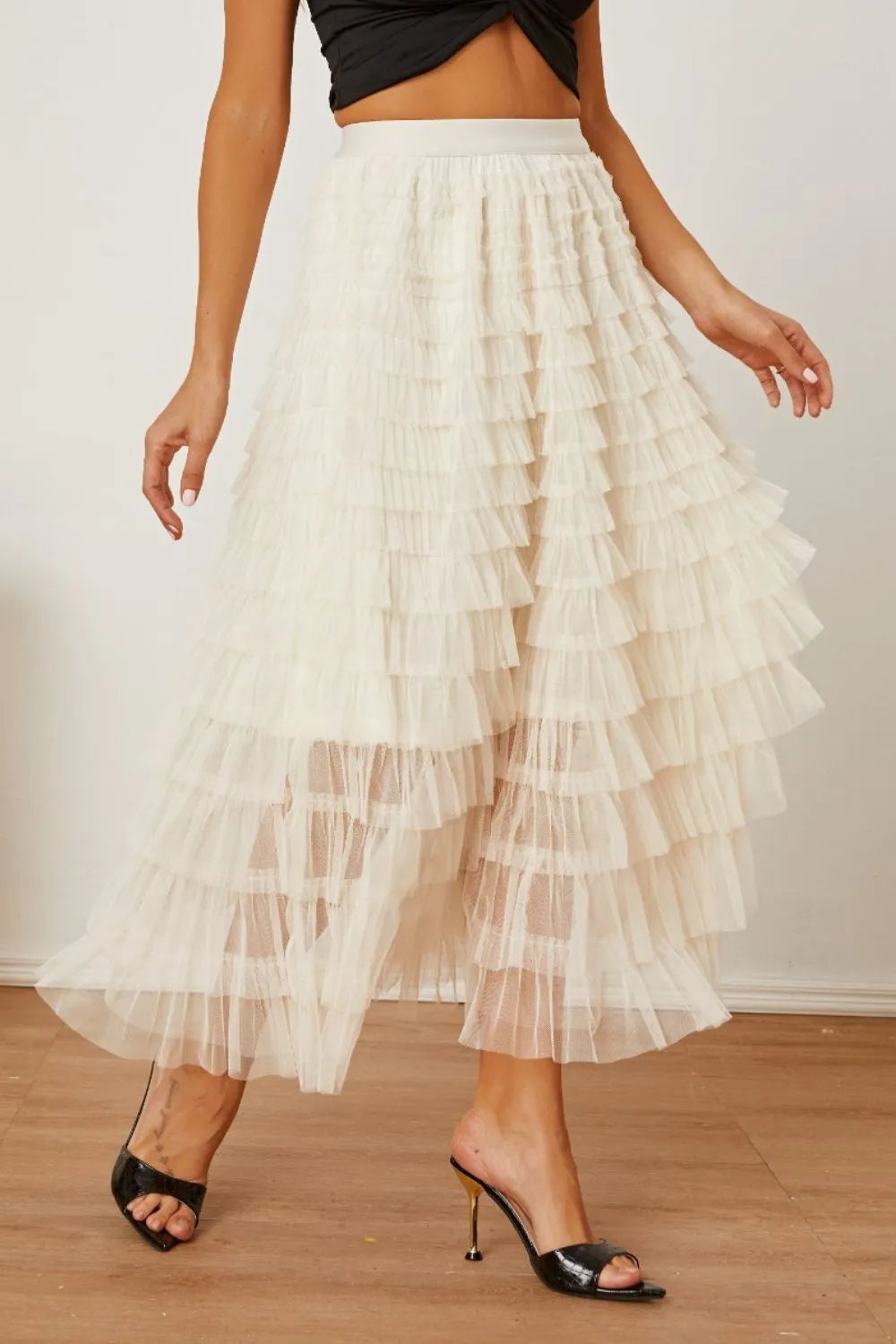 Ruched High-Waist Tiered Skirt by MDML