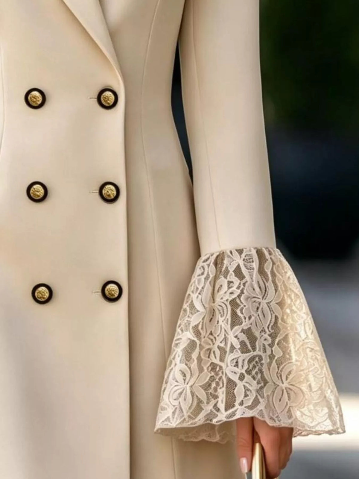 Double-Breasted Blazer Dress with Lace Cuffs