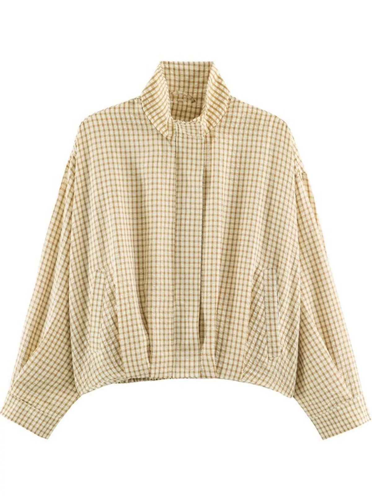 Plaid Stand-Collar Cropped Jacket