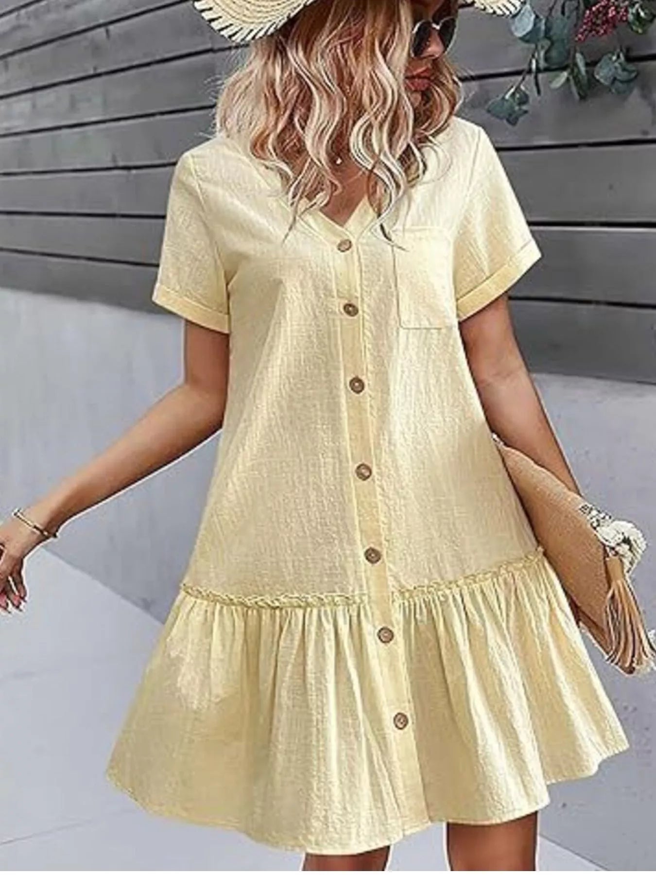 Button-Down Ruffle Hem Mini Dress