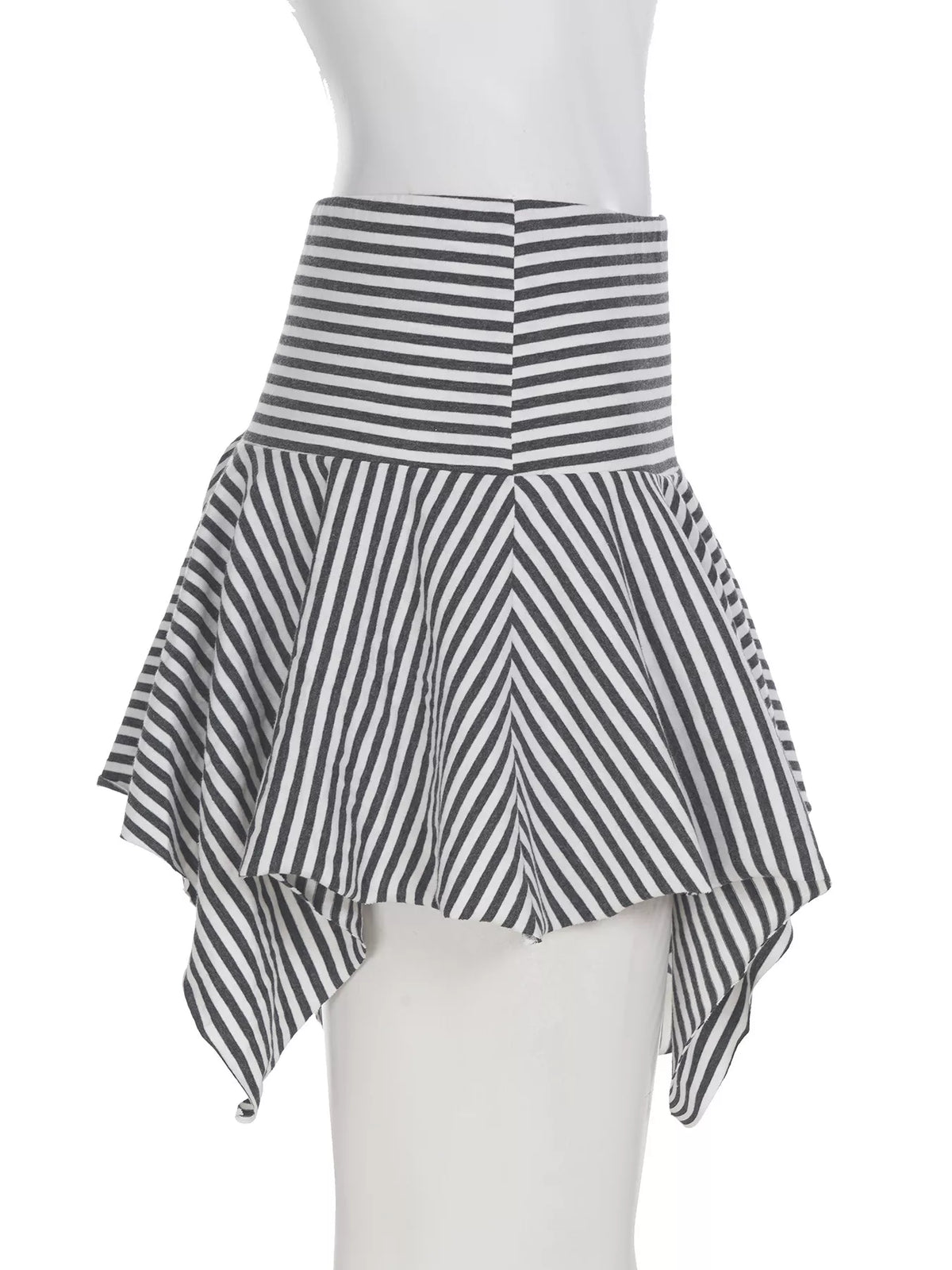 Striped Asymmetrical Hem Mini Skirt in Black