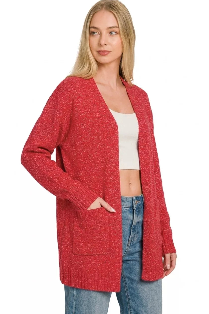 Zenana Open Front Cardigan in Ruby