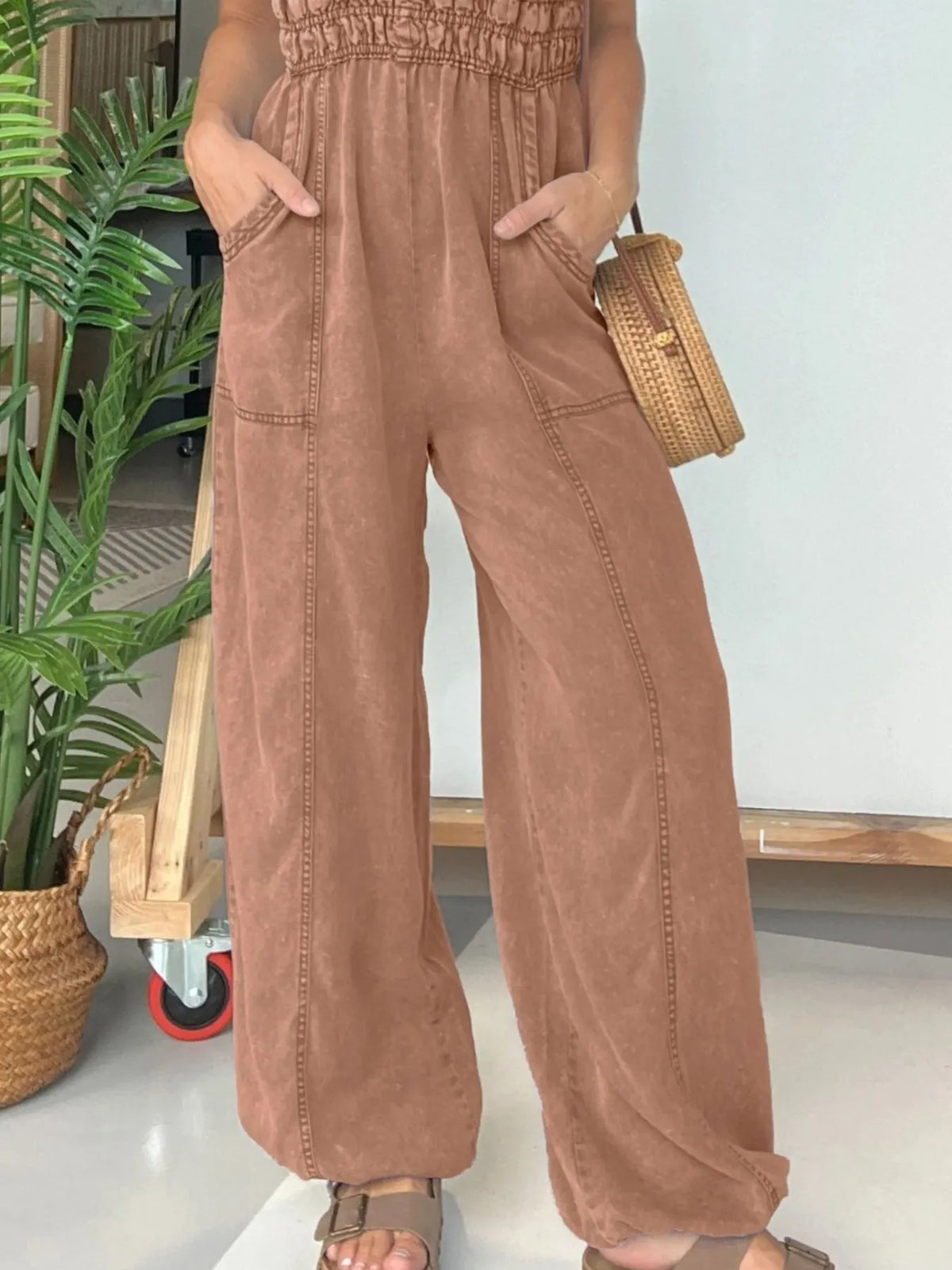 Smocked Spaghetti Strap Jumpsuit