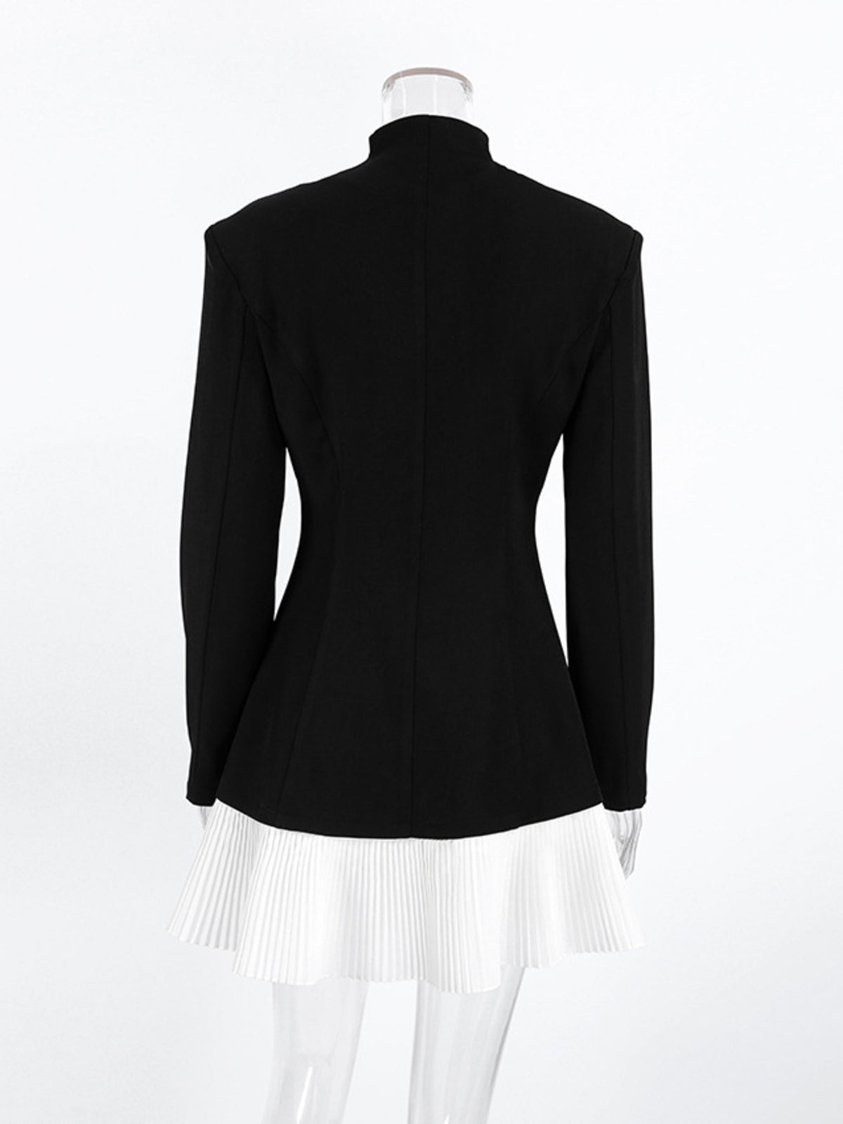 Pleated Single-Button Blazer Dress in Black