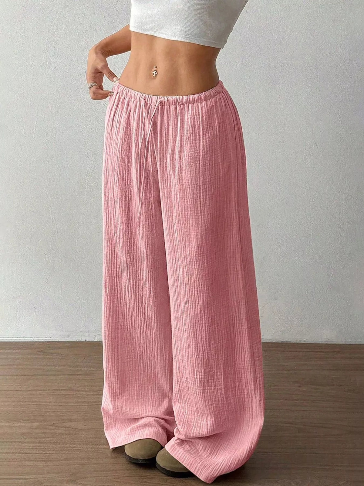 Wide-Leg Drawstring Pants