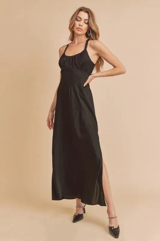 Ruched Cutout Back Maxi Dress in Black