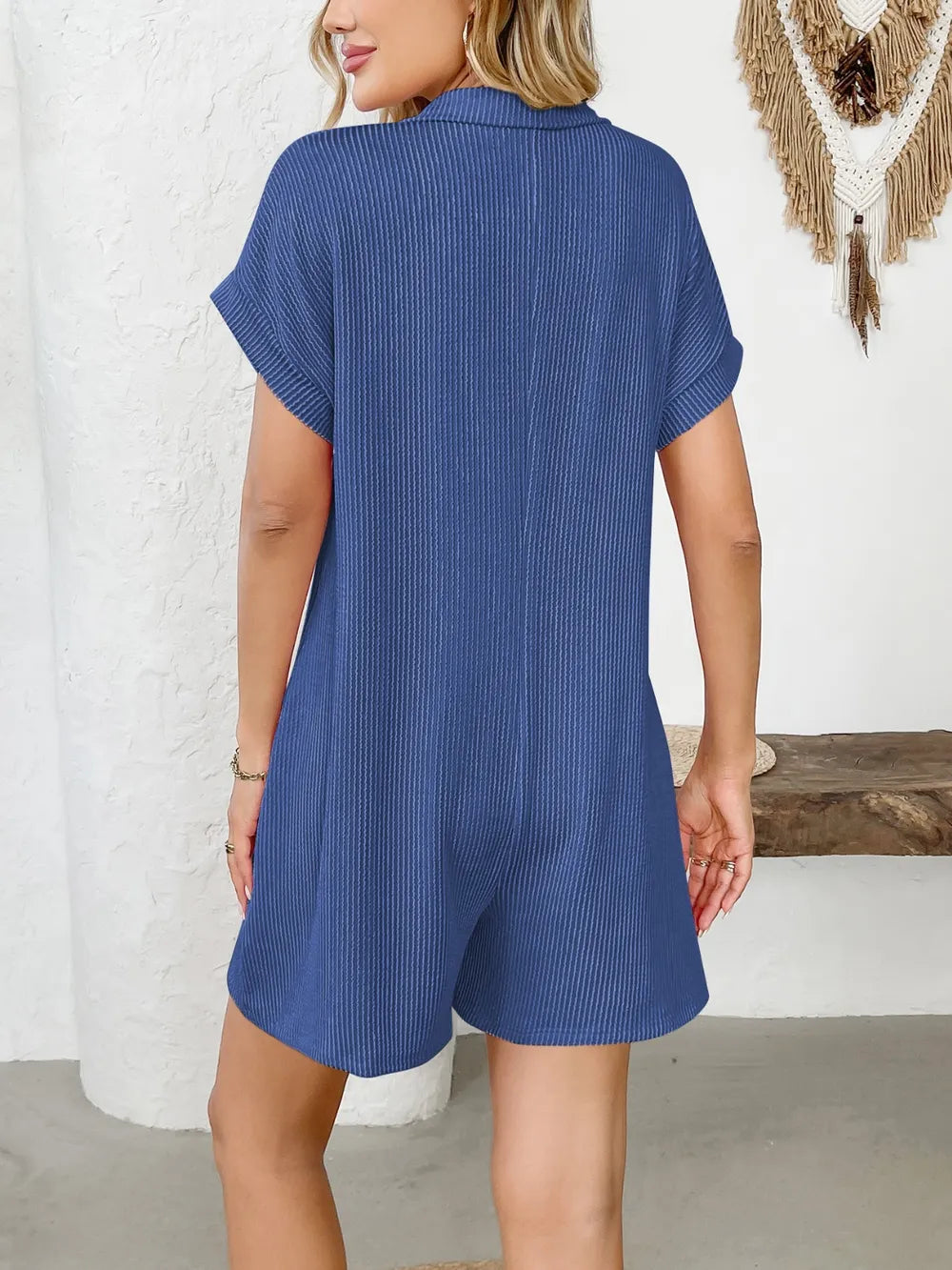 Collared Short Sleeve Button Detail Romper