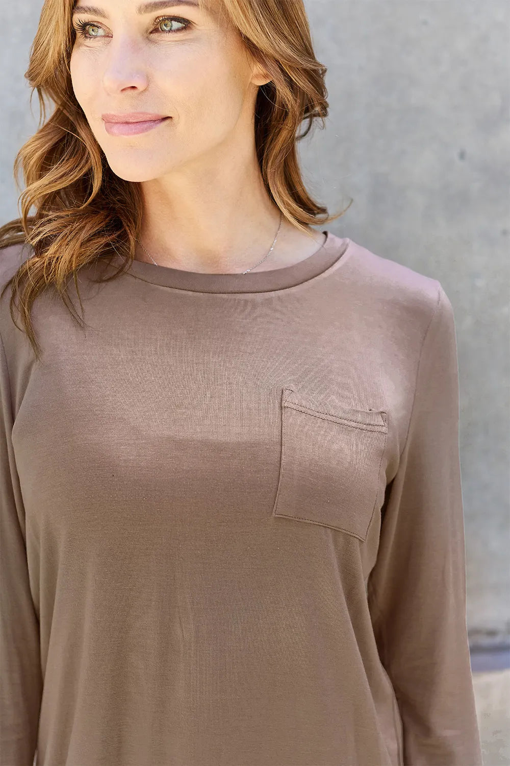 Basic Bae Pocketed Round Neck Long Sleeve Top