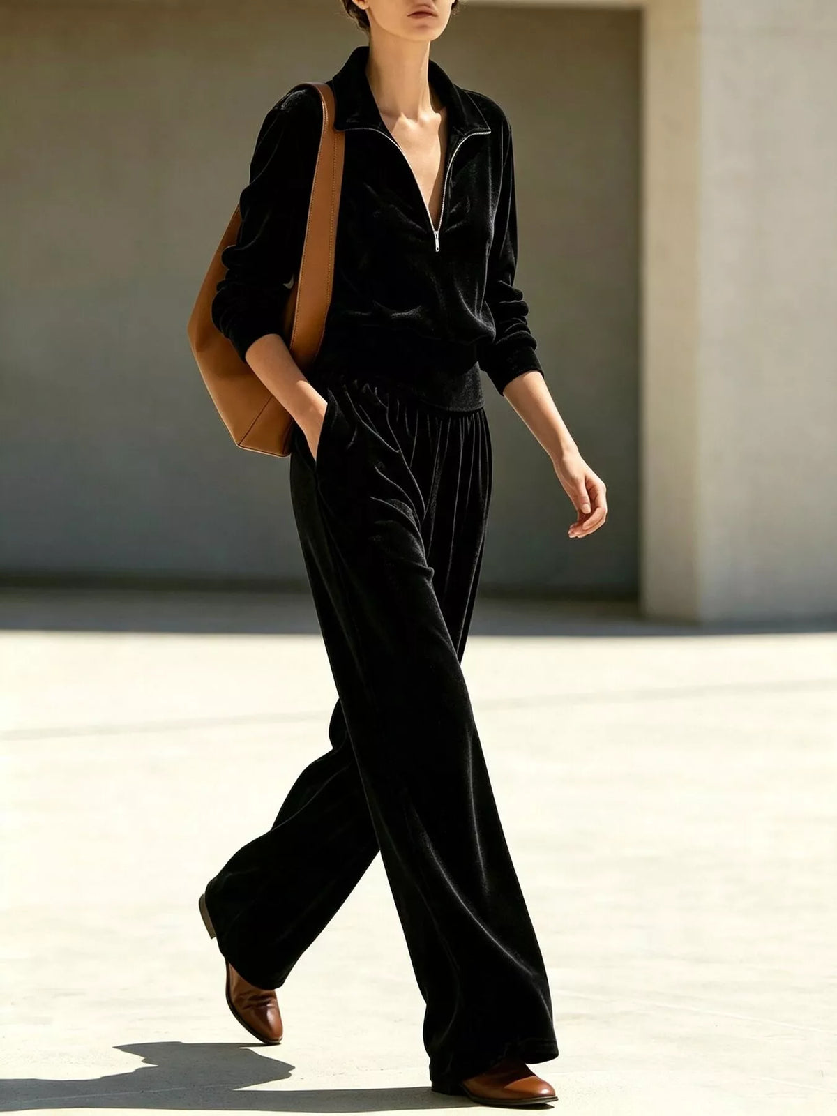 Half-Zip Sweatshirt and Wide-Leg Pants Set