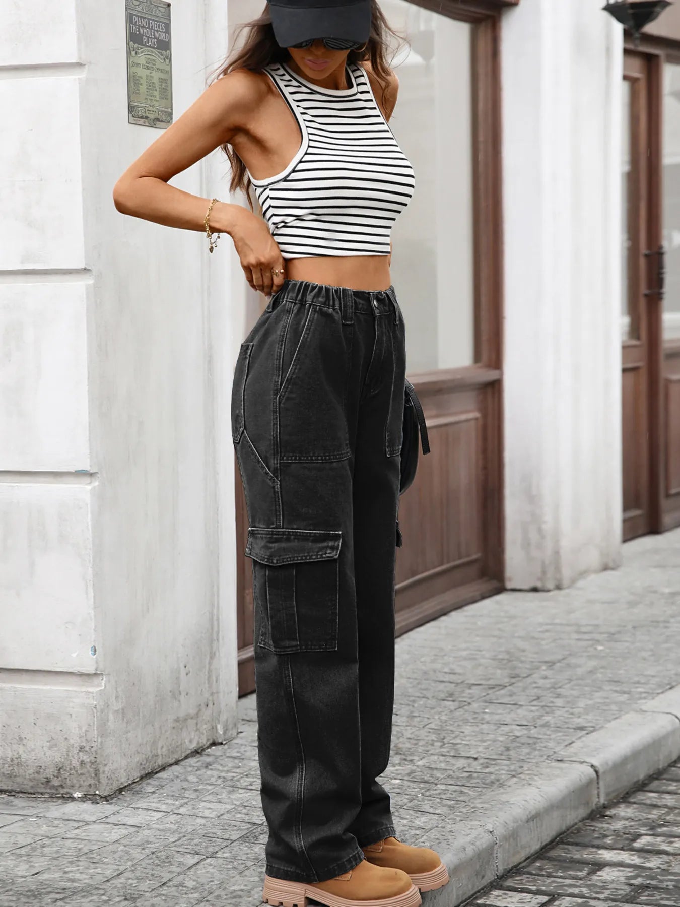 High-Waisted Cargo Jeans by Moni Wear