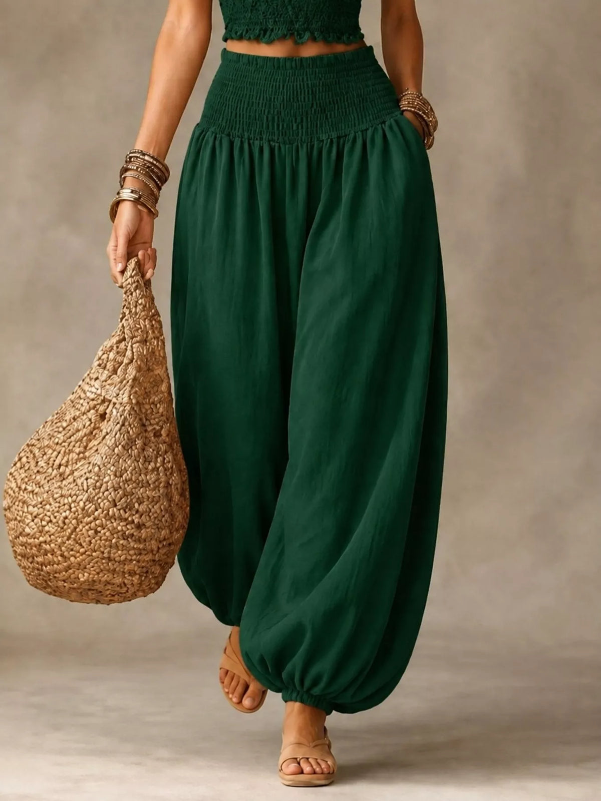 Smocked Harem Pants
