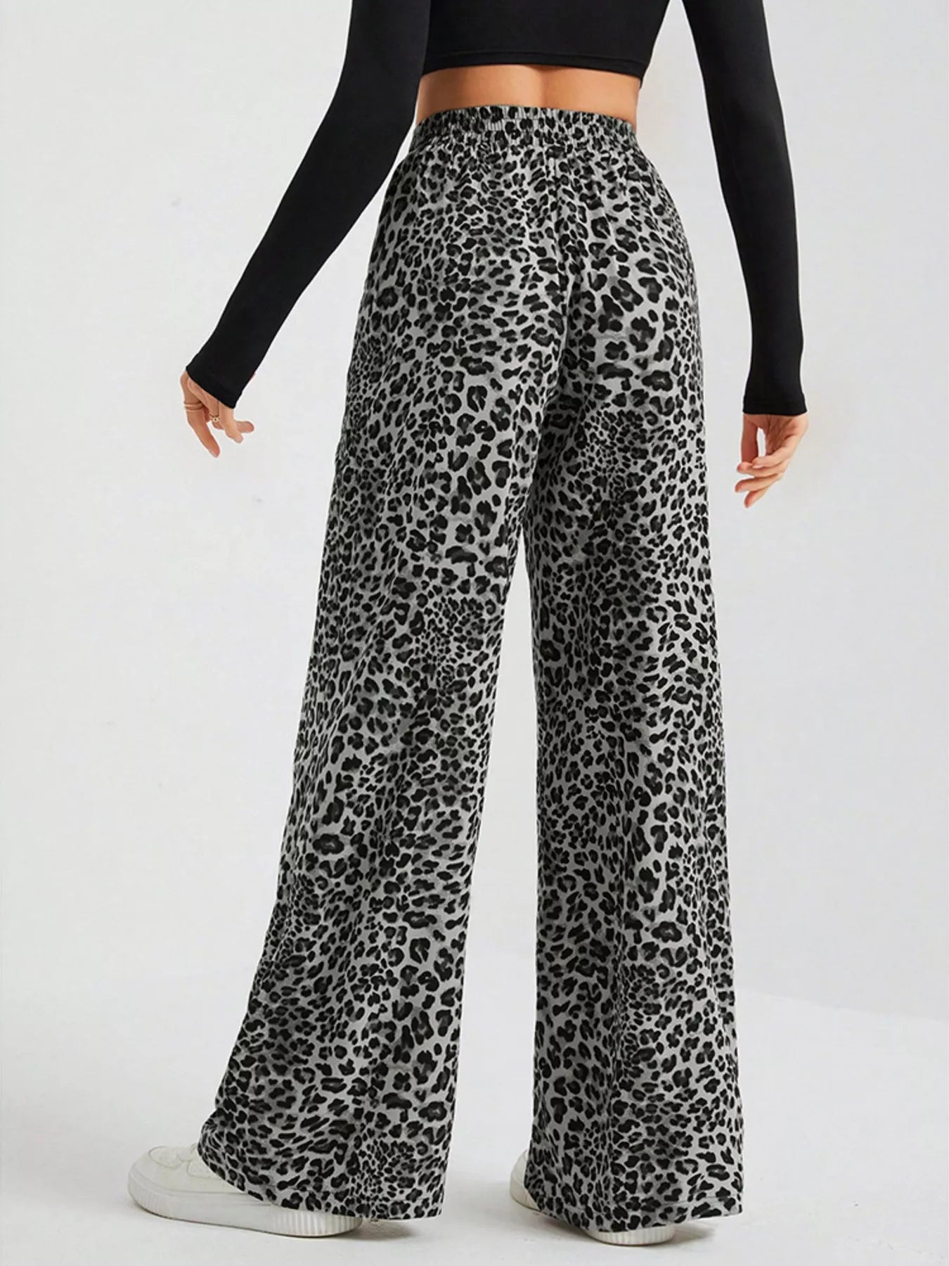 Leopard Print Wide Leg Pants, Plus Size