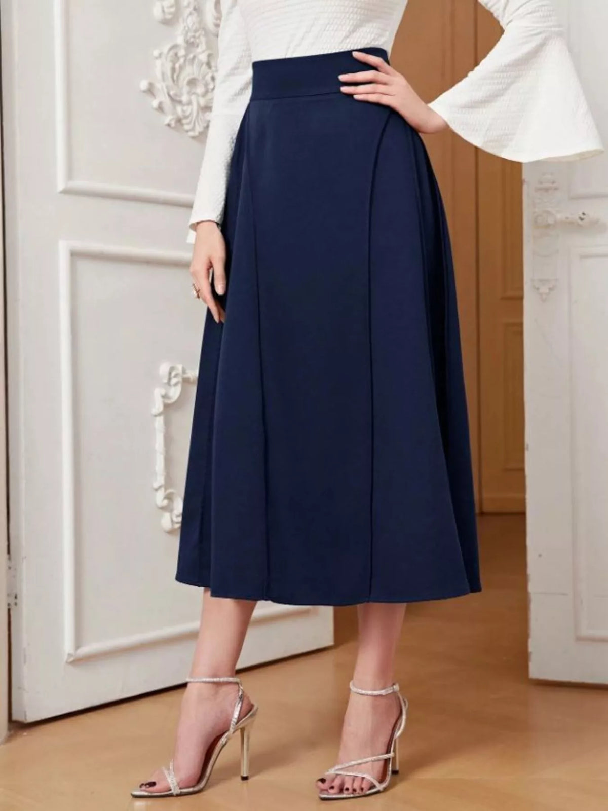 Dark Blue A-Line Midi Skirt