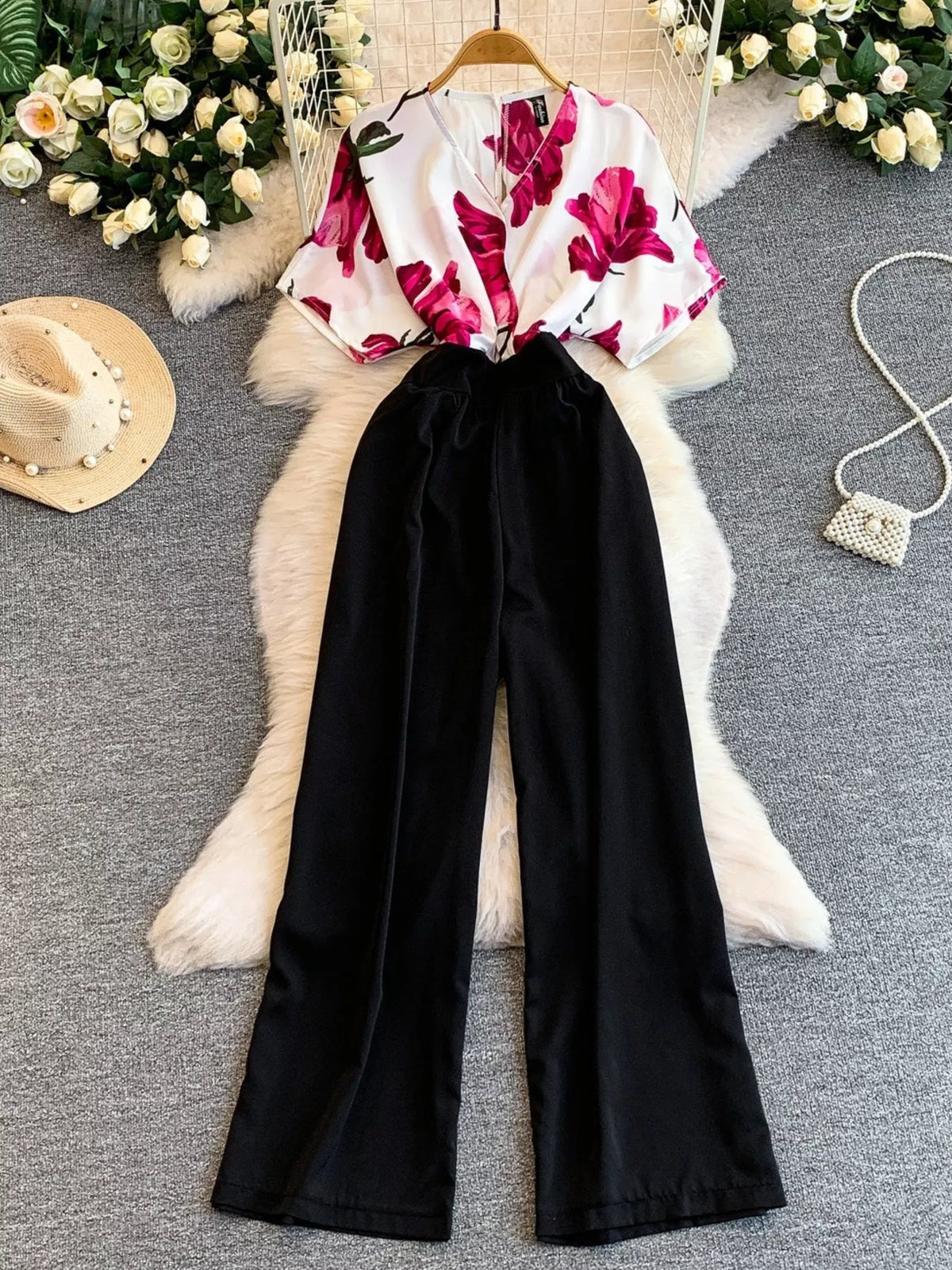 Printed Wide Leg Pocket Jumpsuit