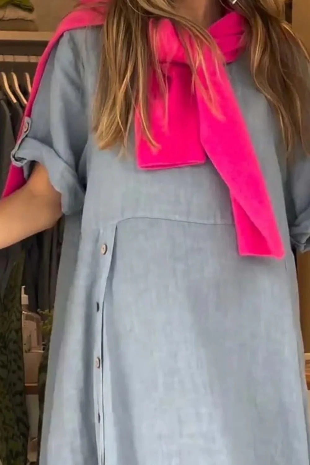 Relaxed-Fit Button-Front Dress, Plus Size