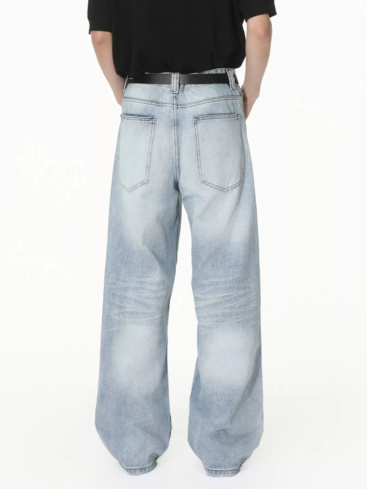 Distressed Washed Wide-Leg Jeans in Blue by DashingTogs