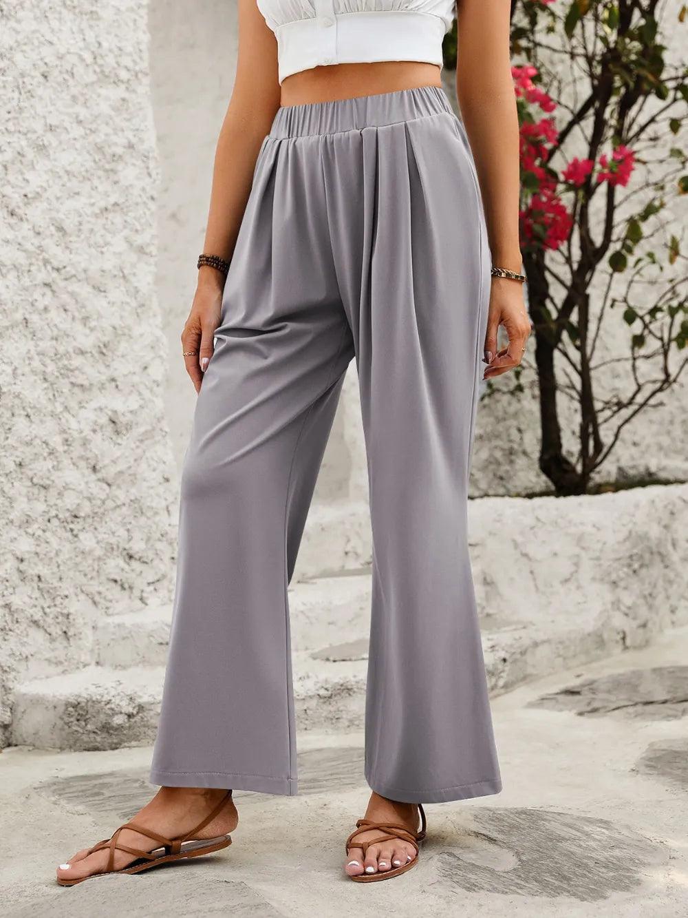 Elastic-Waist Wide-Leg Pants by K&L
