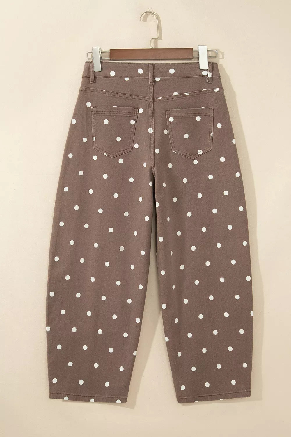 Polka Dot Print Barrel Jeans in Dark Brown