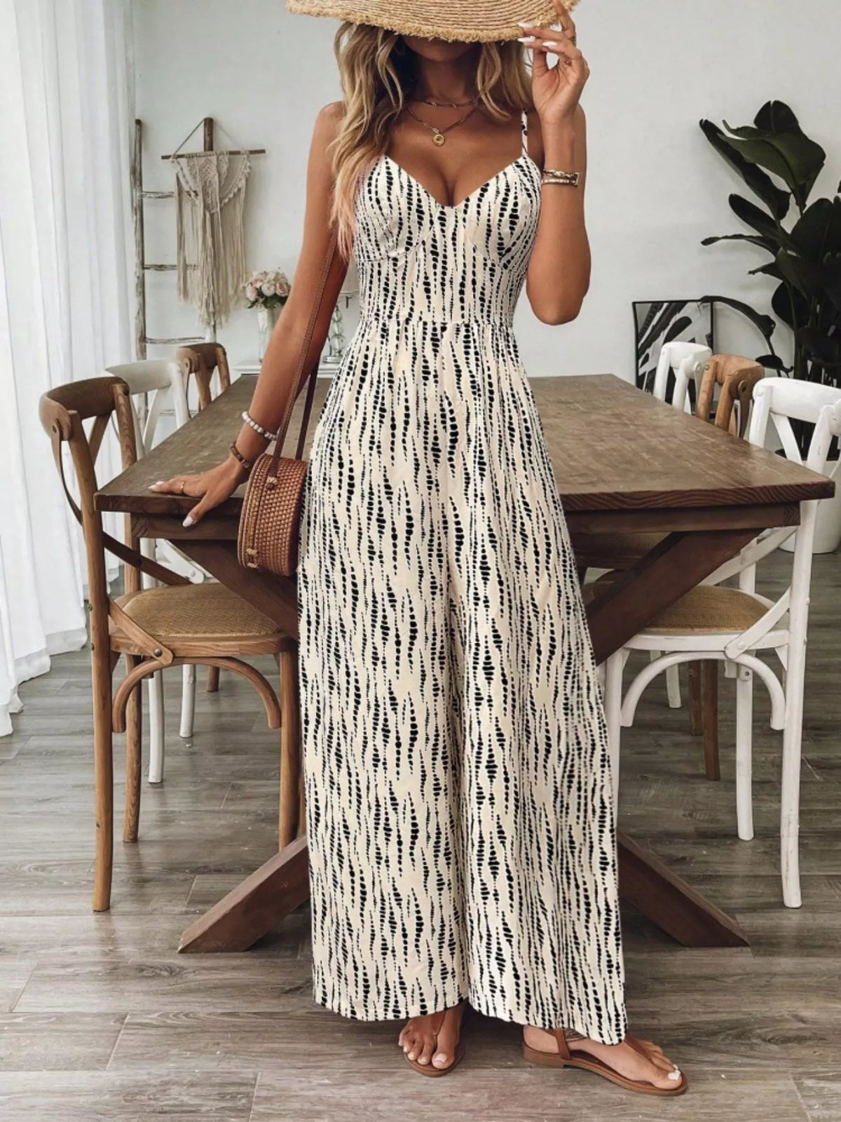 Backless Spaghetti Strap Wide Leg Jumpsuit