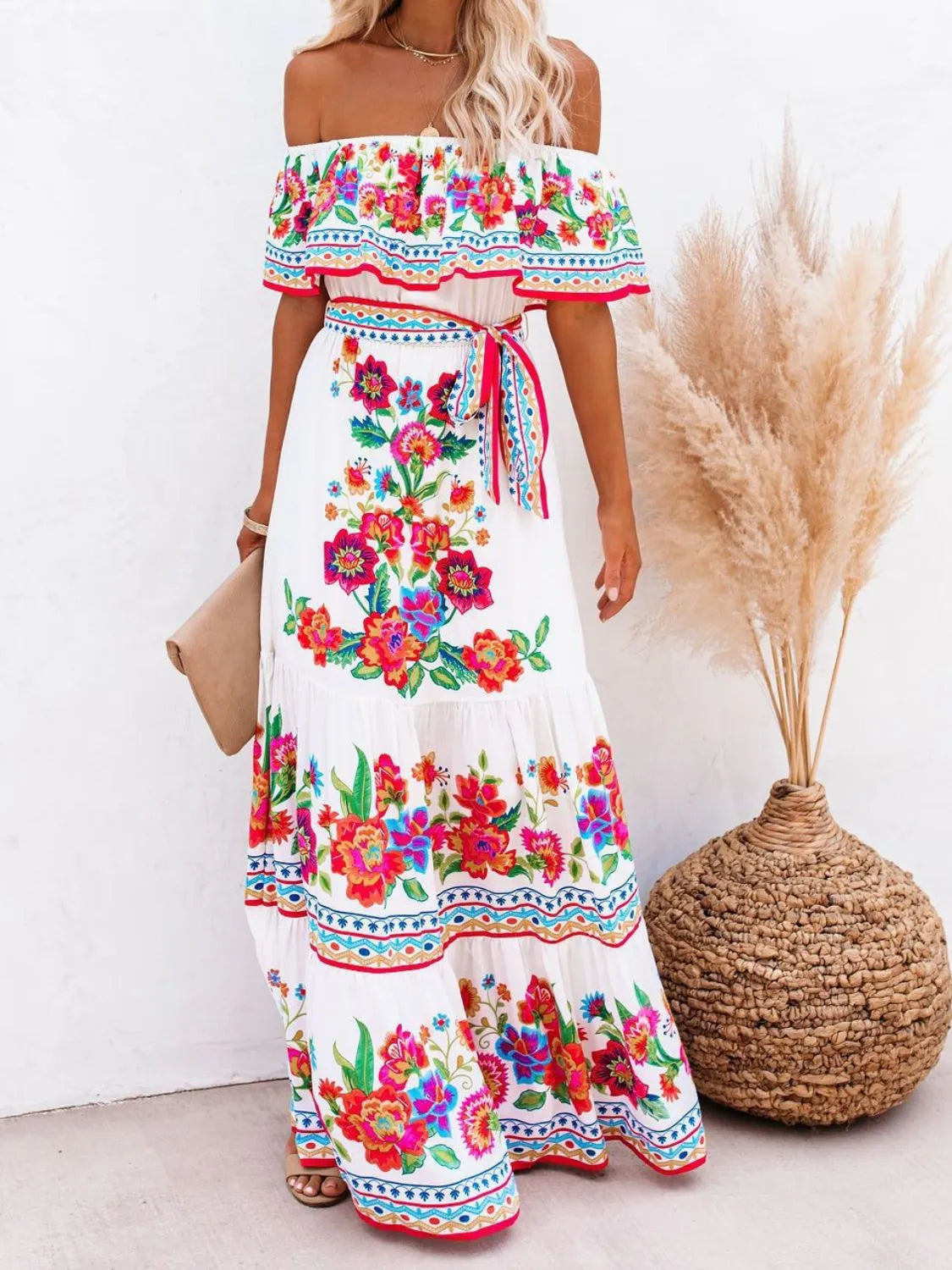 Floral Off-Shoulder Ruffle Maxi Dress