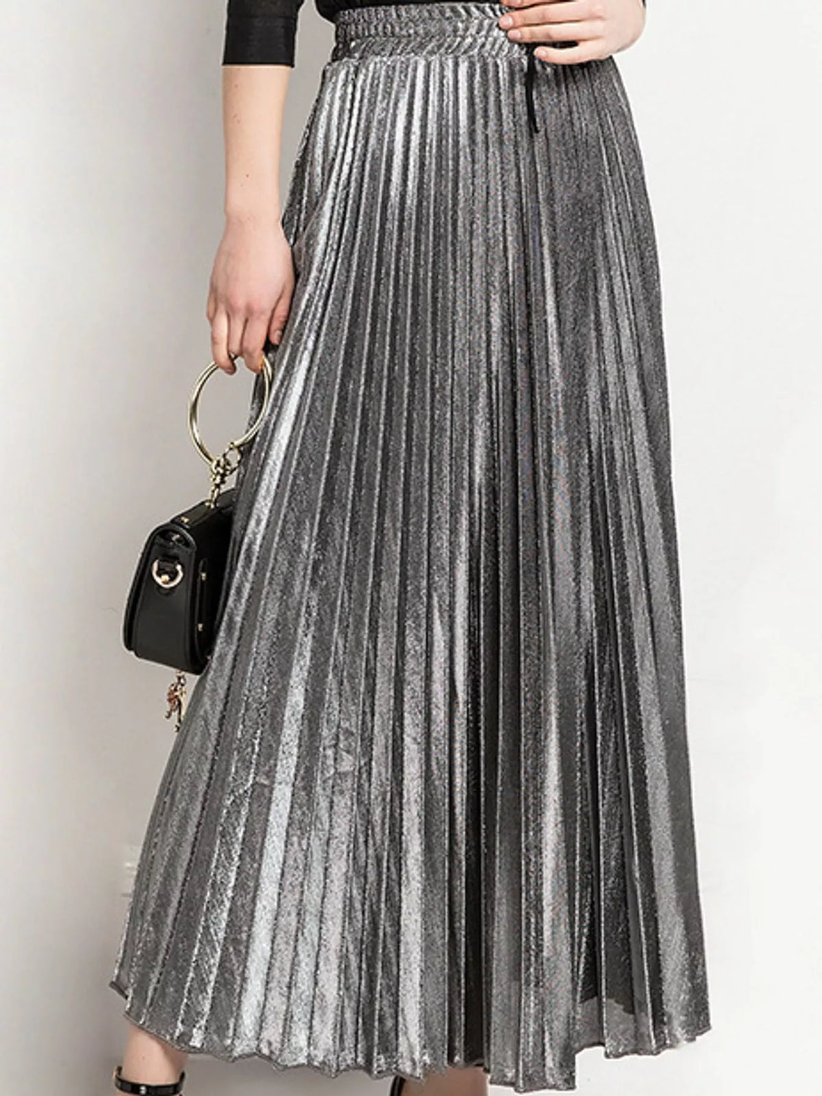 High-Waisted Pleated Maxi Skirt