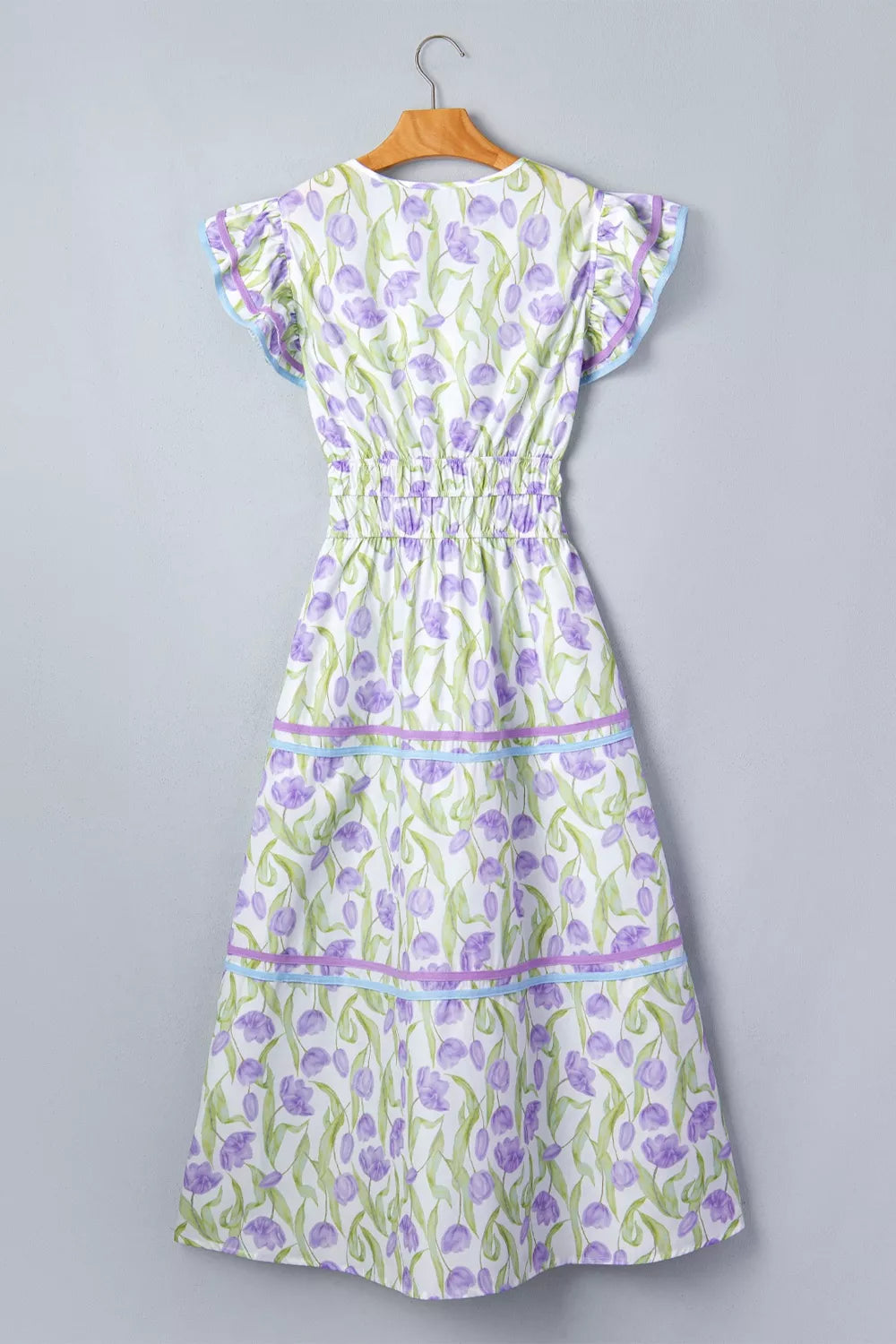 Tiered Contrast Trim Midi Dress in Floral