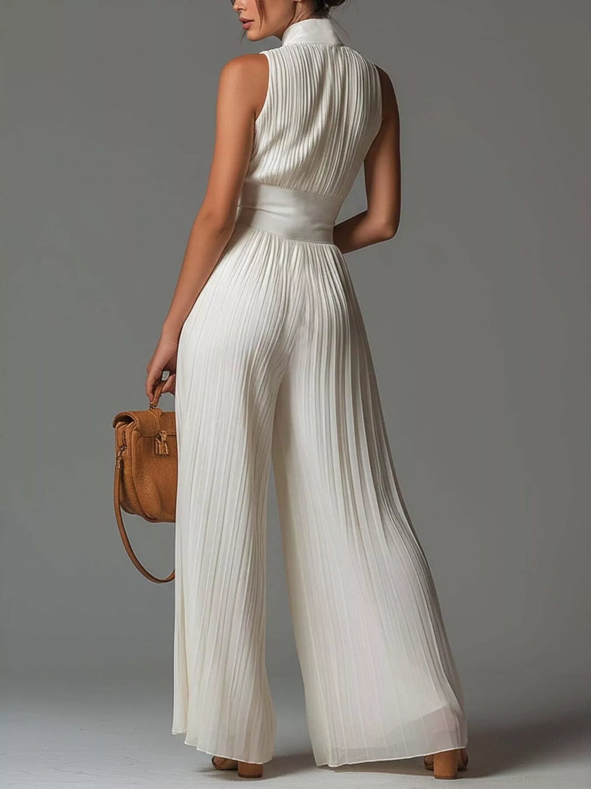 Sleeveless Pleated Jumpsuit in Cream