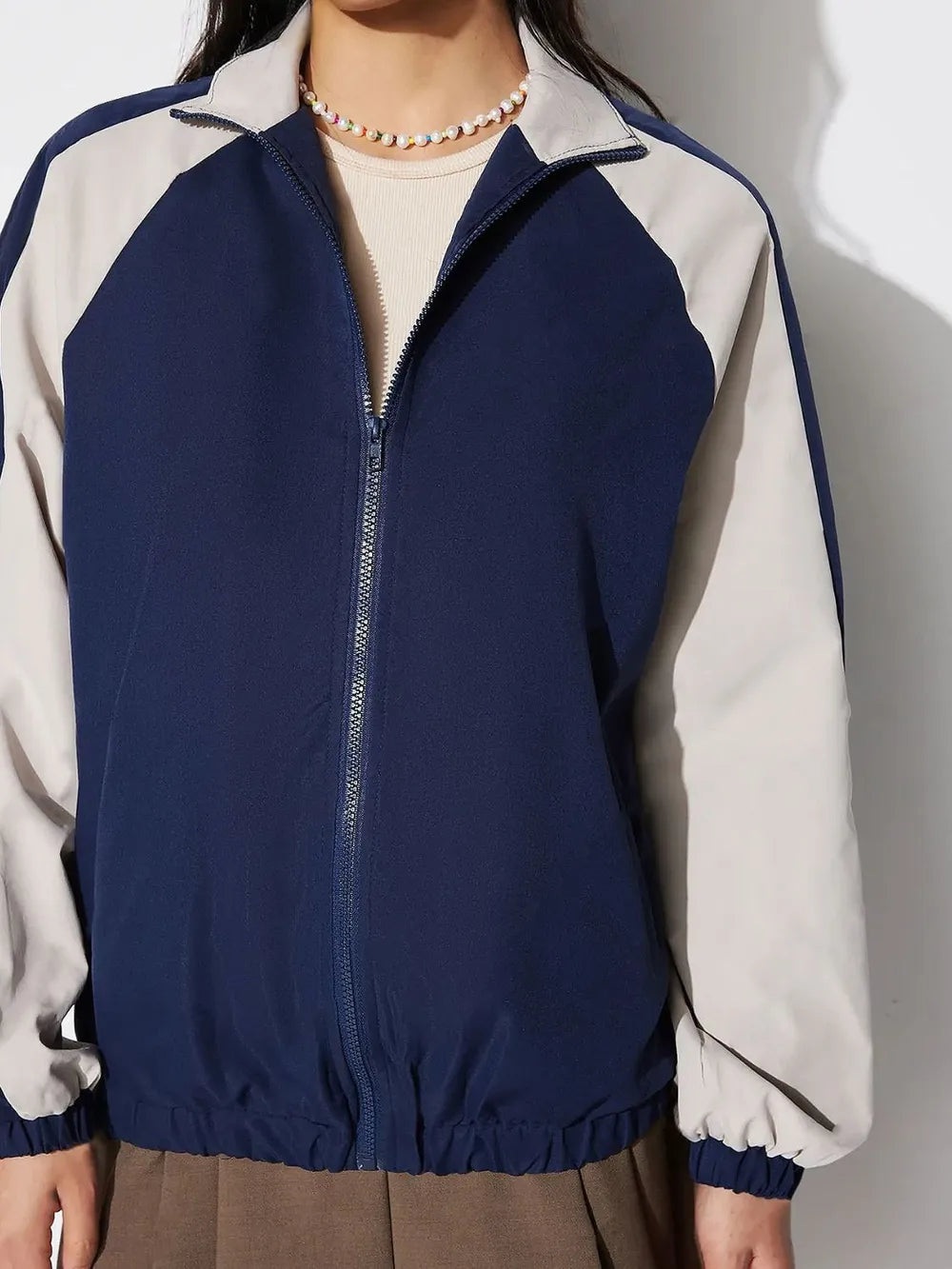 Contrast Zip-Up Jacket in Dark Blue