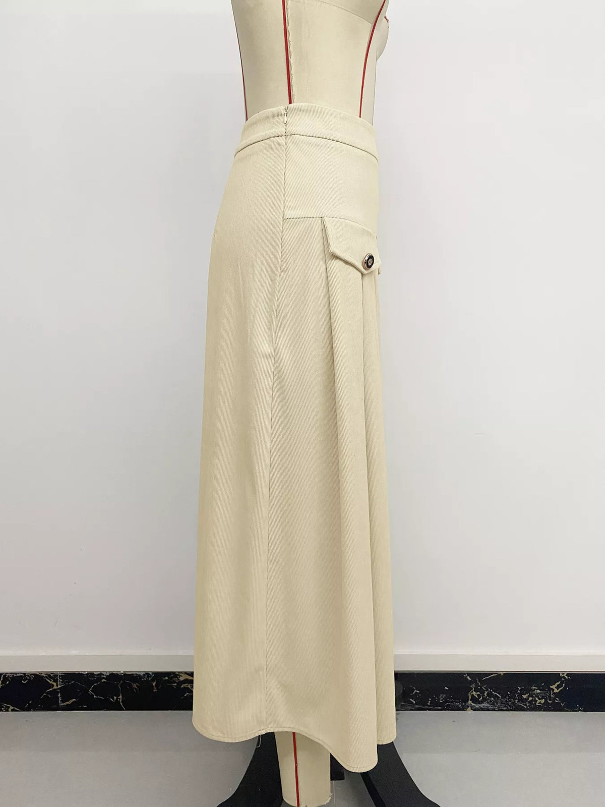 High Waist Pleated Midi Skirt in Khaki
