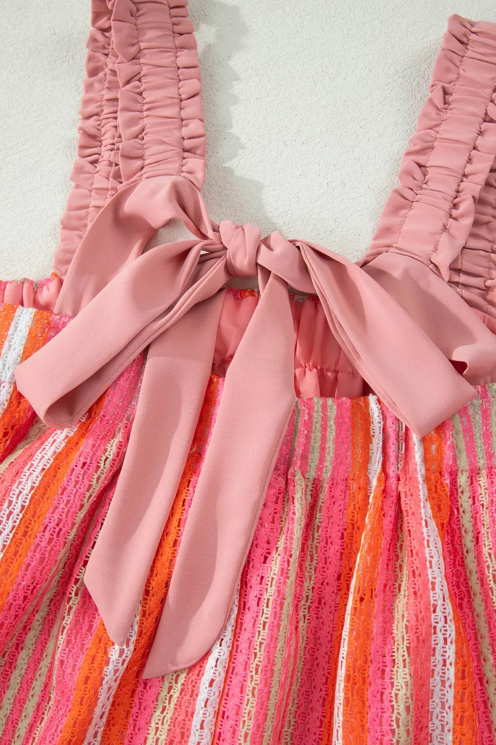 Striped Ribbon-Tie Maxi Dress in Burnt Coral