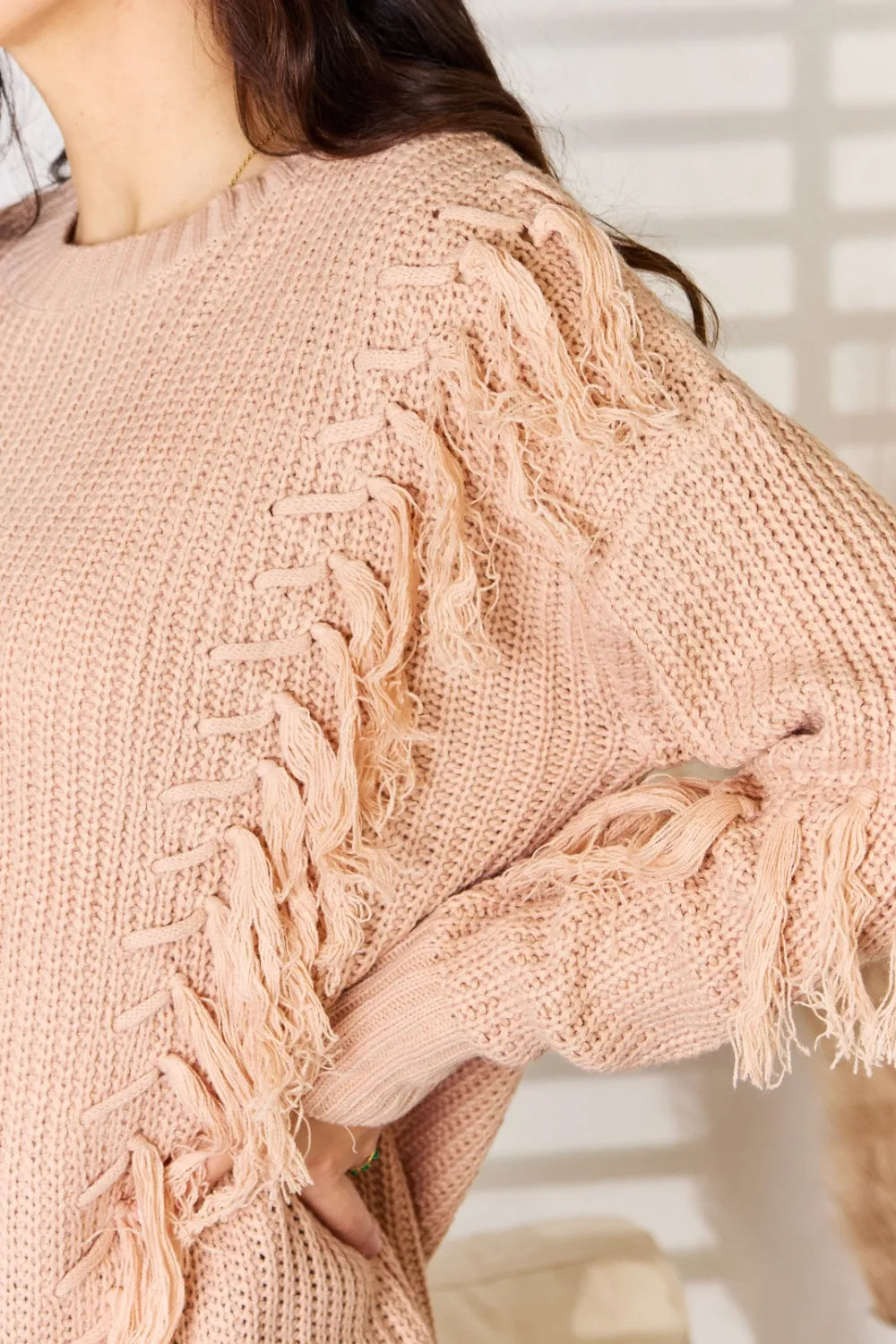 And The Why Tassel Detail Sweater in Dusty Pink