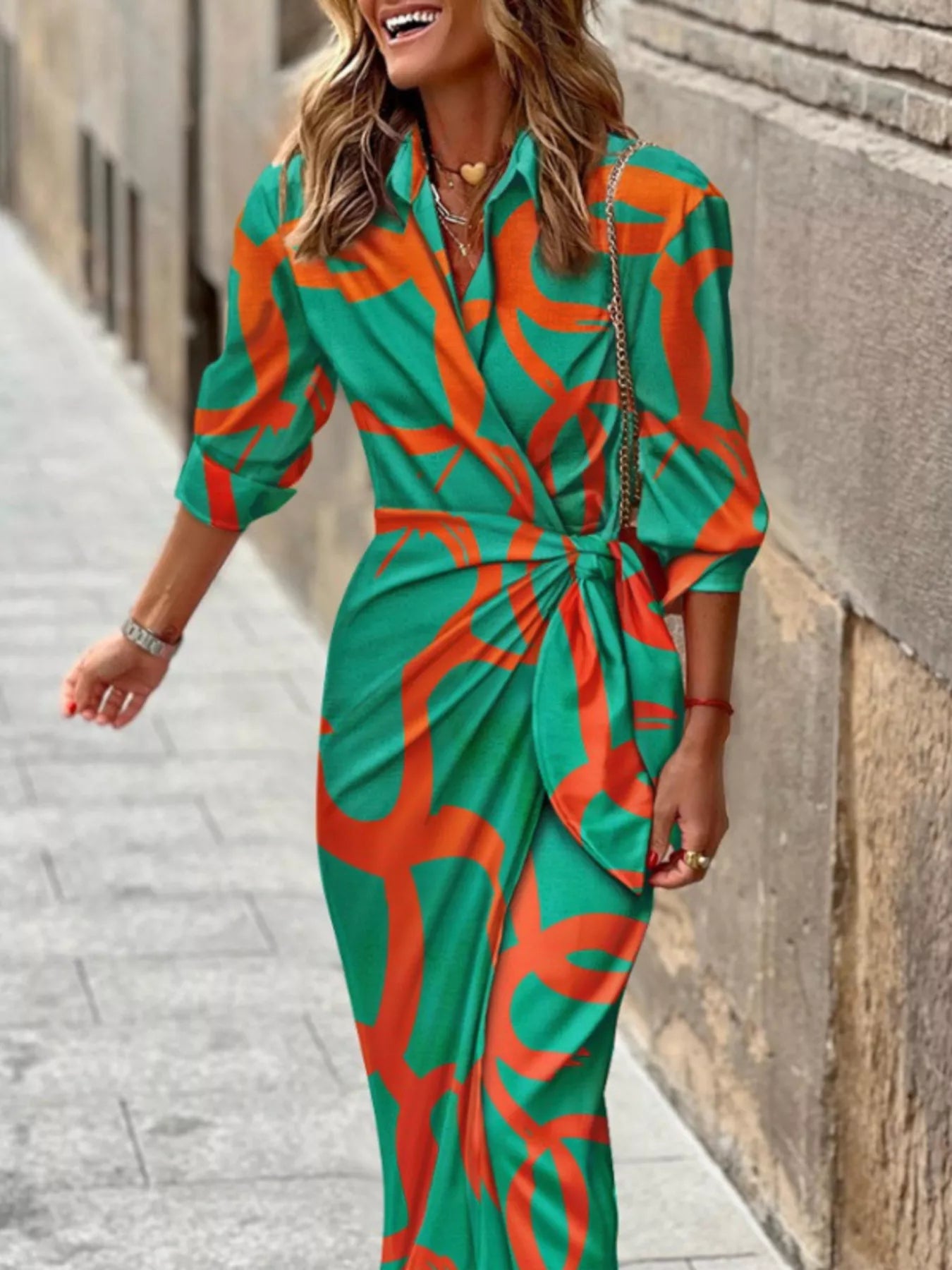 Printed Collared Shirt Dress