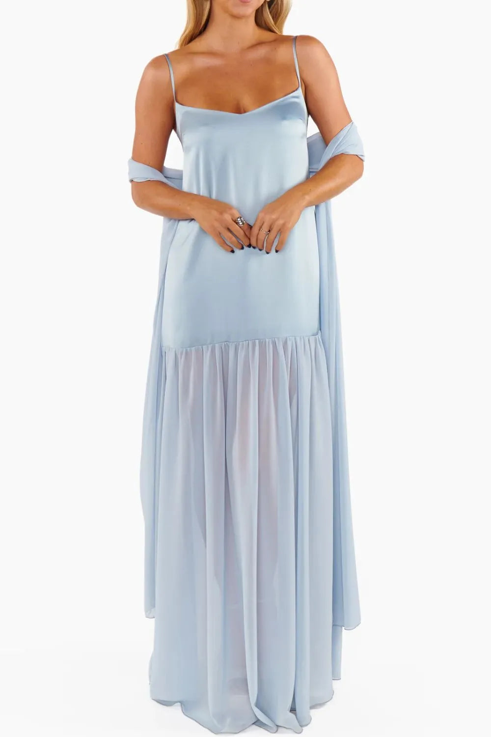 Adjustable Strap Mesh Cami Dress with Scarf