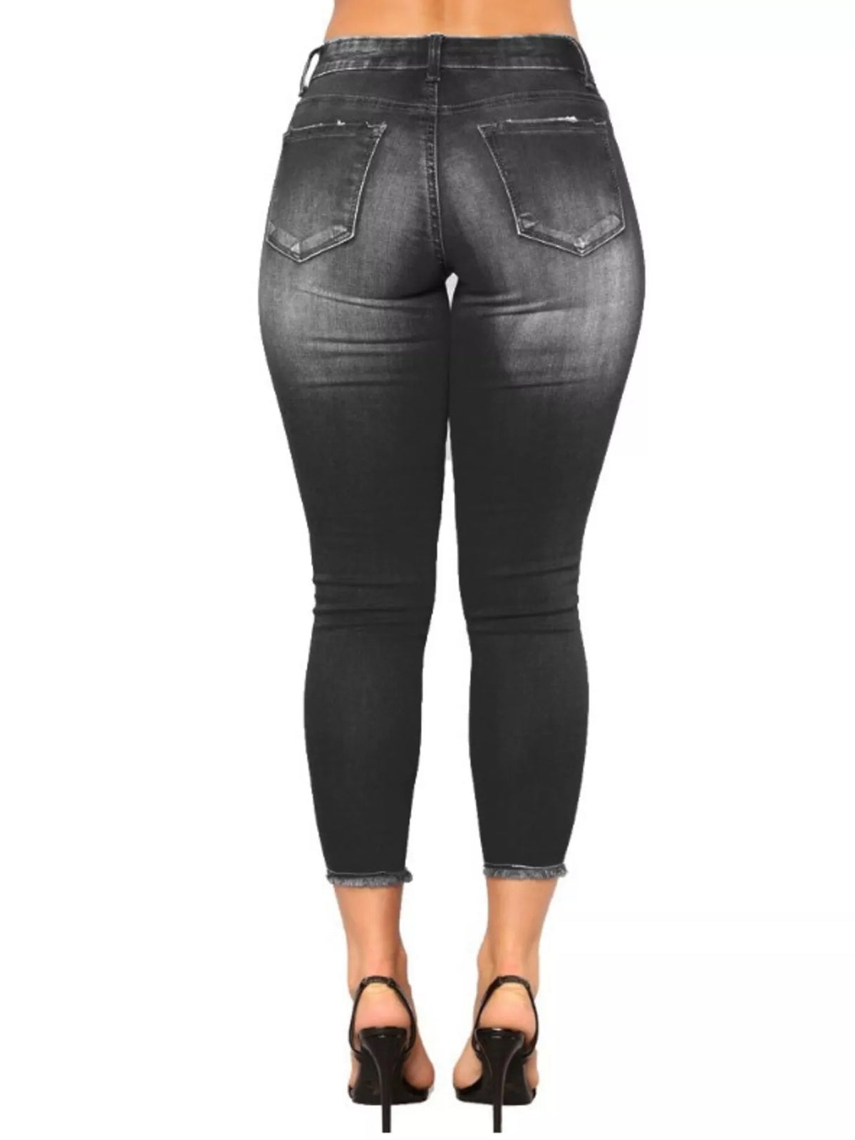 Distressed Skinny Jeans with Whisker Fading by Dreamy Drapes
