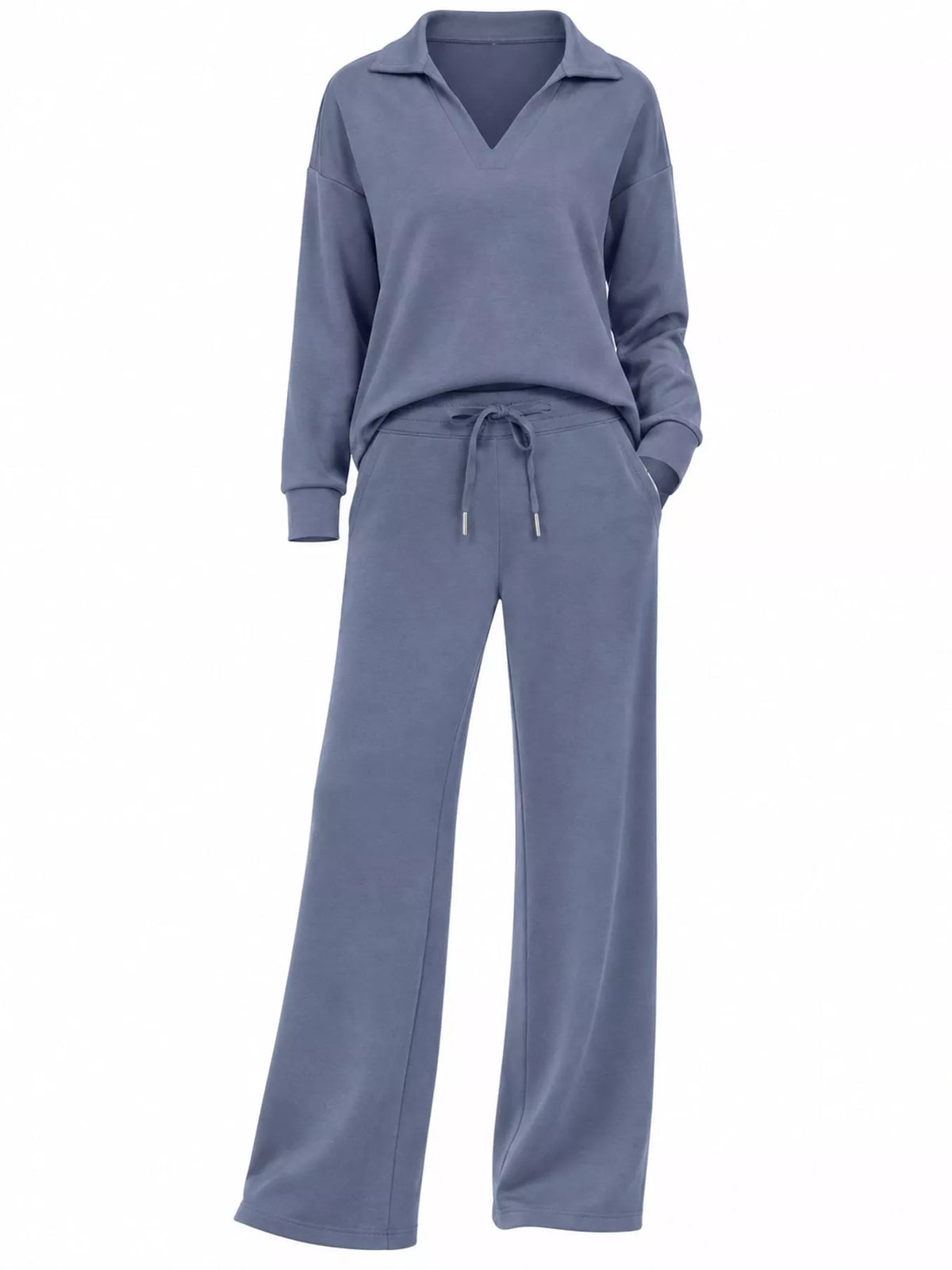 Dropped Shoulder Top and Drawstring Pant Set