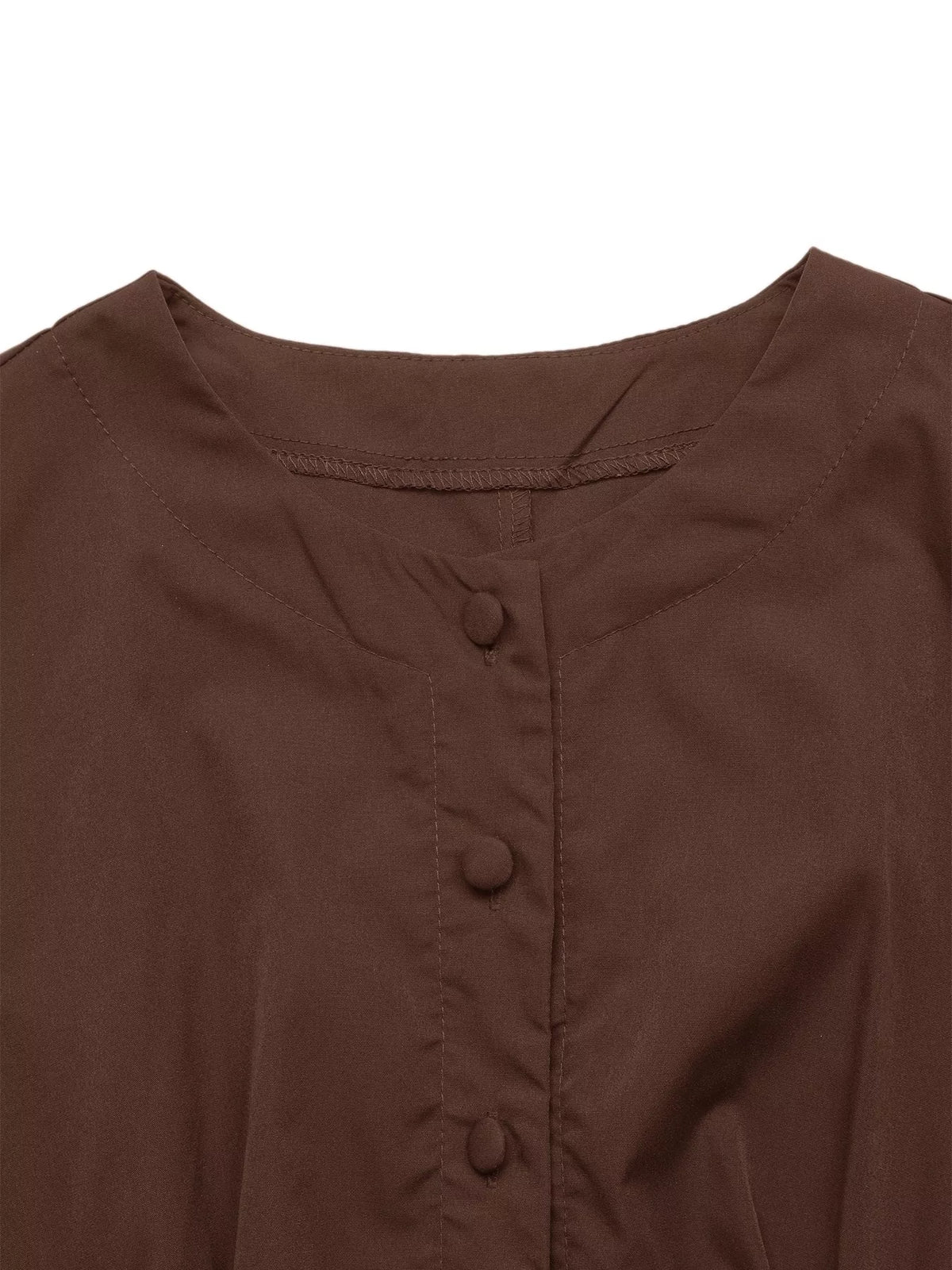 Button-Down Long Sleeve Midi Dress in Coffee Brown