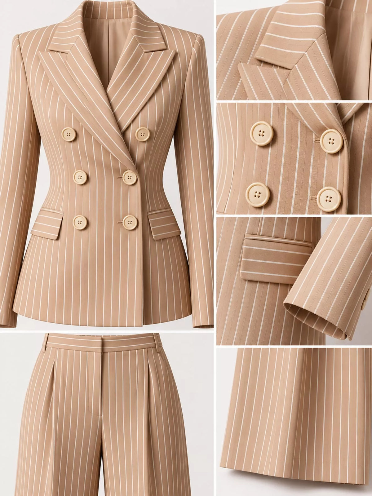 Double-Breasted Pinstripe Blazer and Pants Set