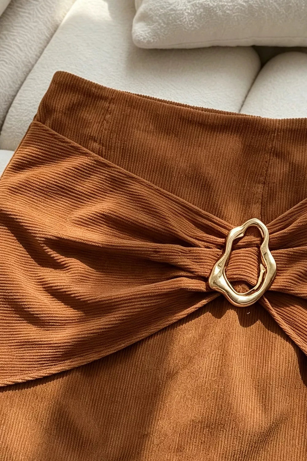 Metal Buckle Mini Skirt in Caramel