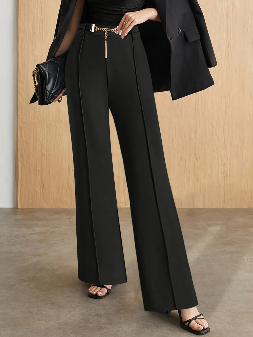 Chain-Detail High-Waist Pants in Black
