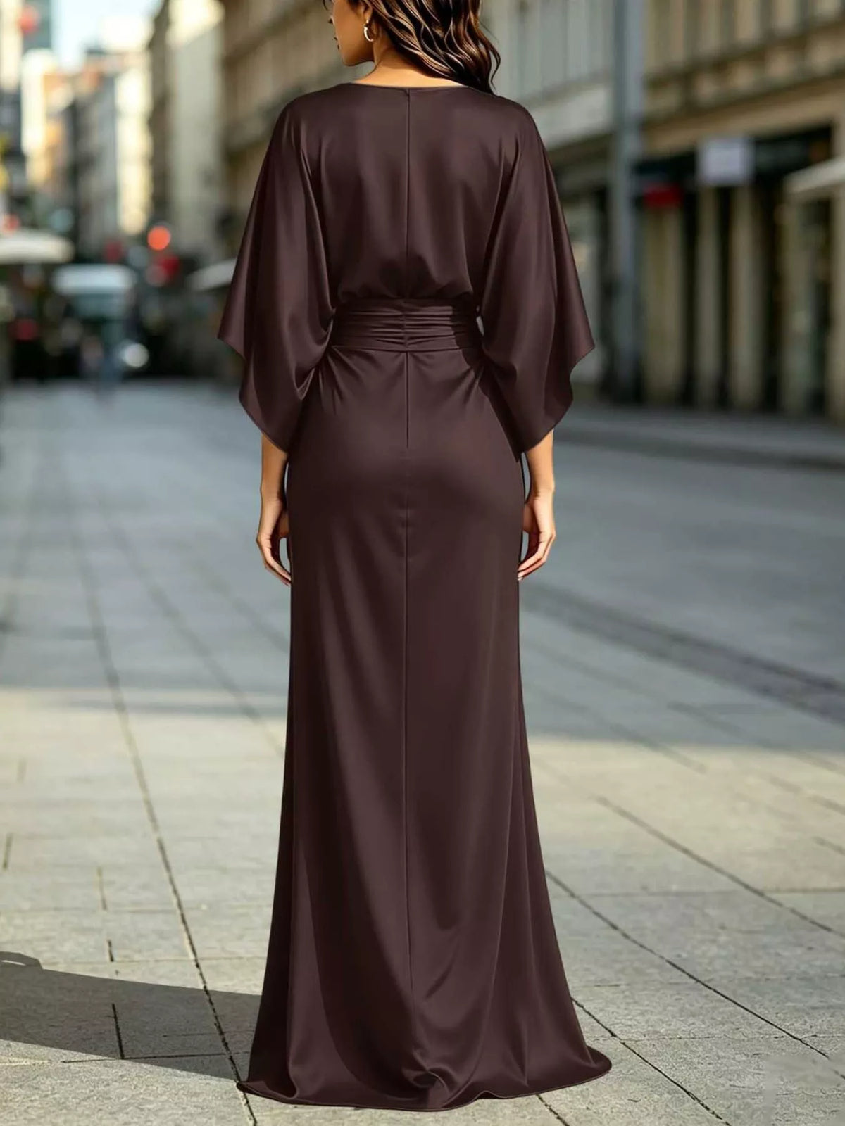 Zip-Back Ruched Waist Maxi Dress