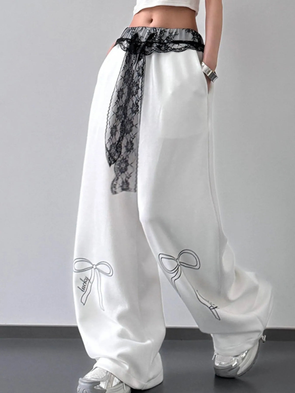 Lace Belt Wide Leg Pants