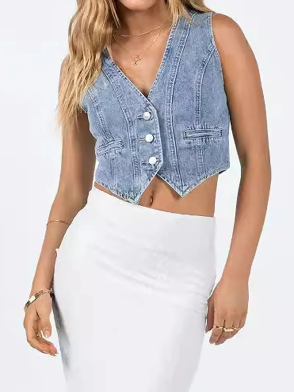 Sleeveless Denim Top in Light Blue