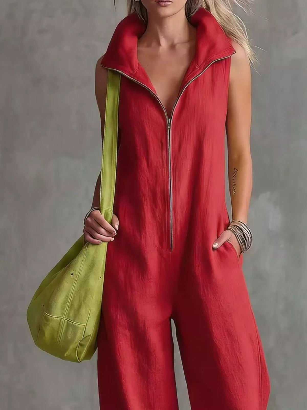 Zip Front Sleeveless Jumpsuit