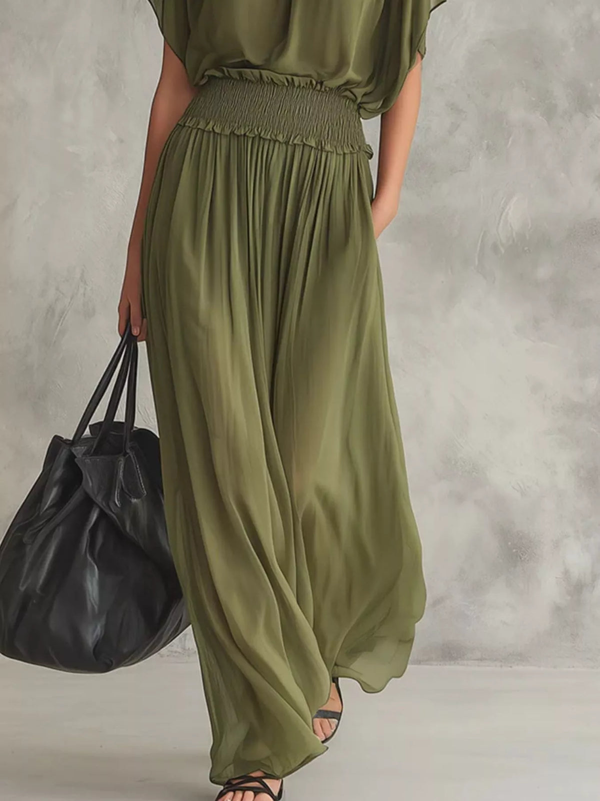 Smocked Waist Chiffon Maxi Dress