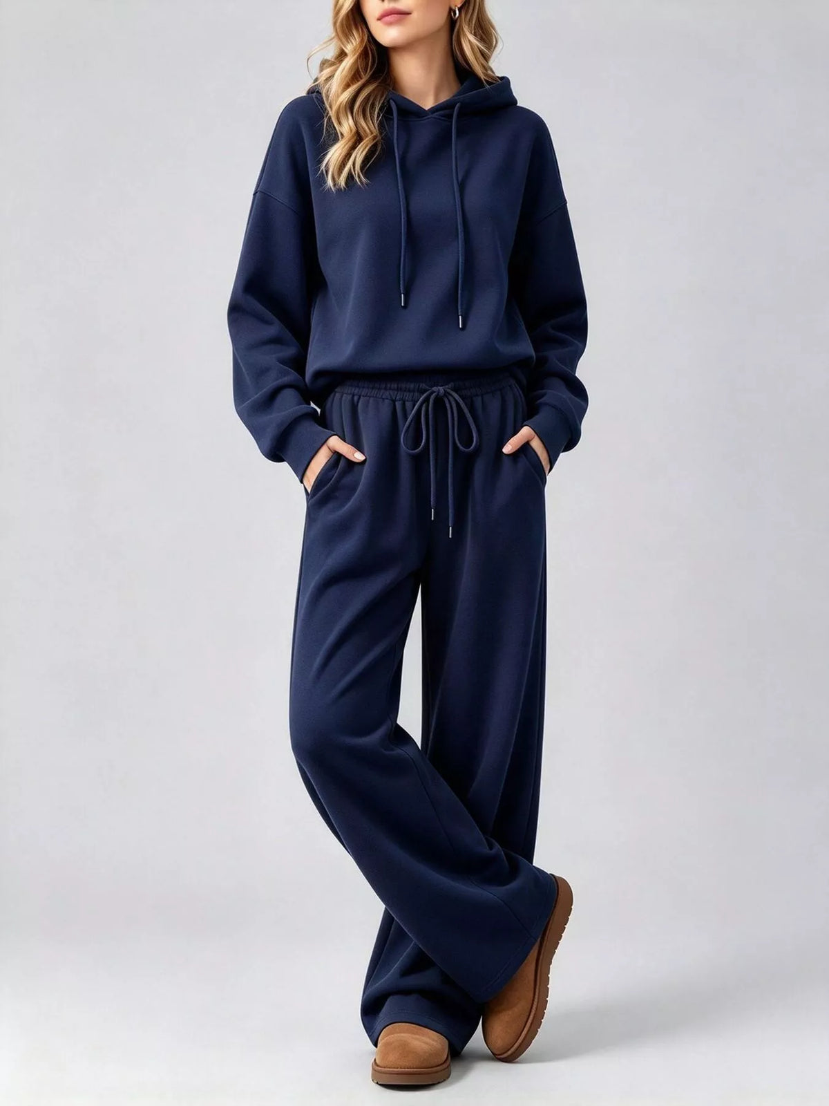 Dropped Shoulder Hoodie and Wide-Leg Pants Set