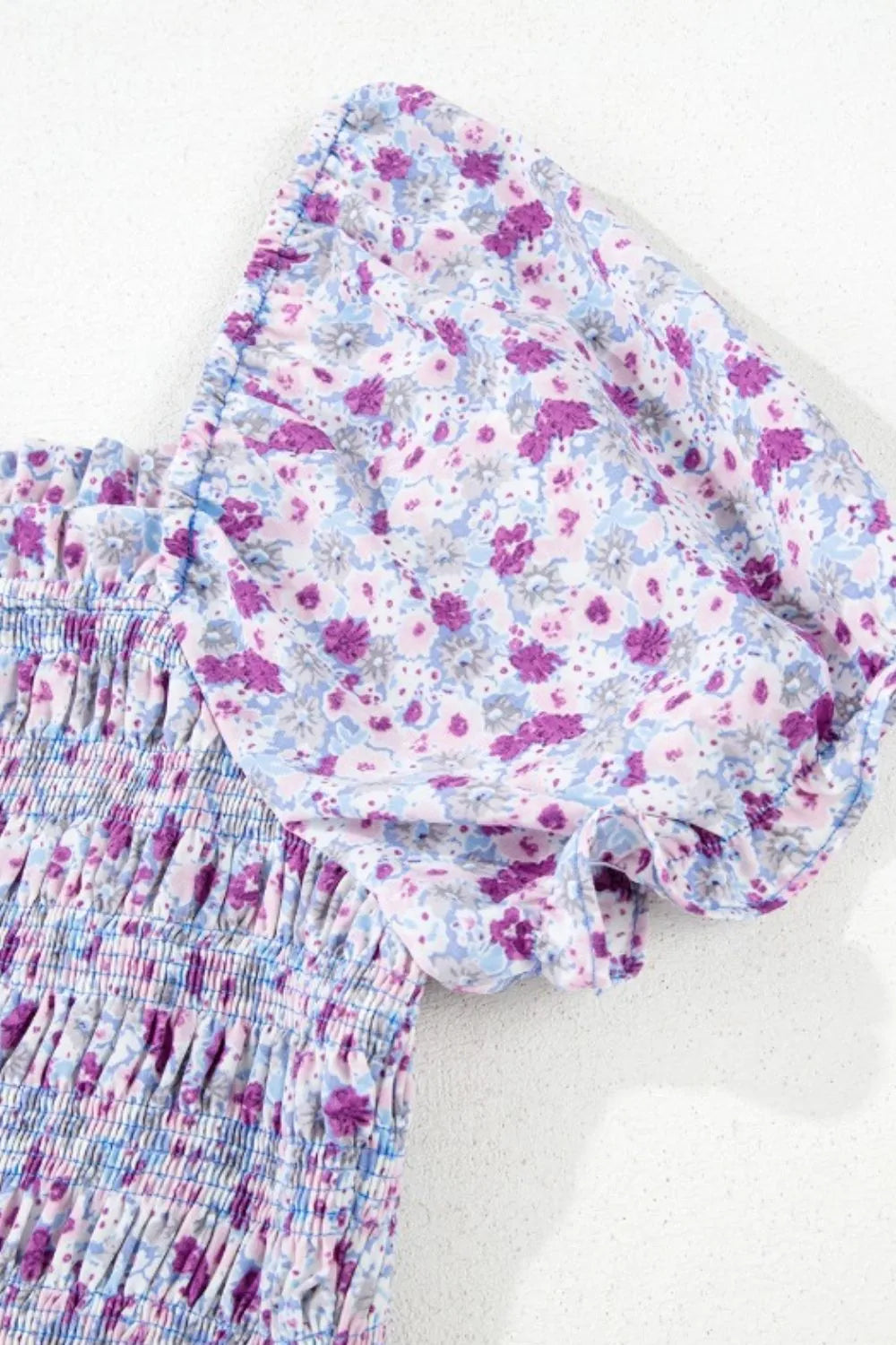 Smocked Tiered Floral Maxi Dress in Lavender