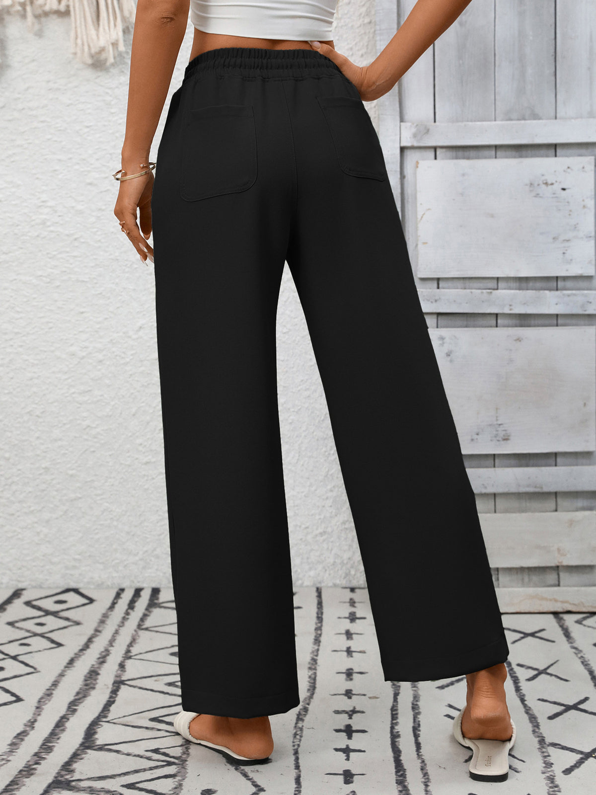 Casual Drawstring Wide-Leg Pants