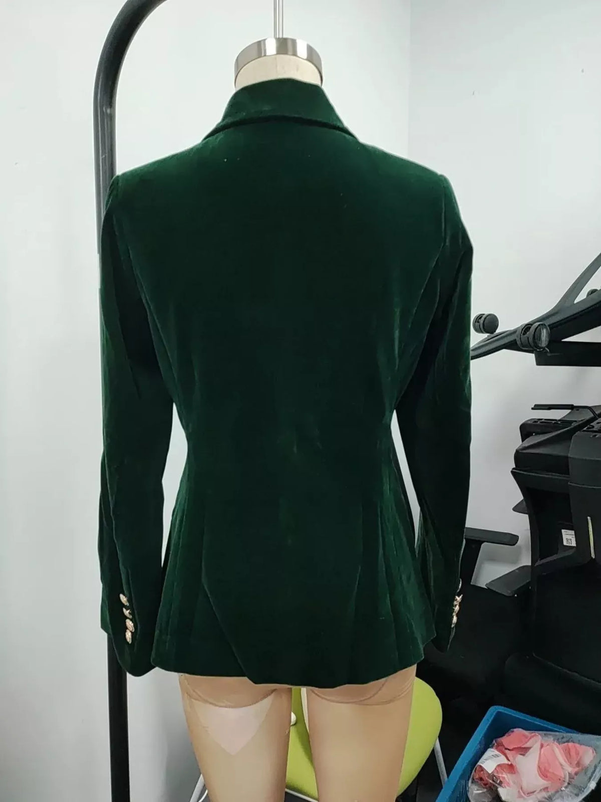 Velvet Single-Button Blazer in Dark Green