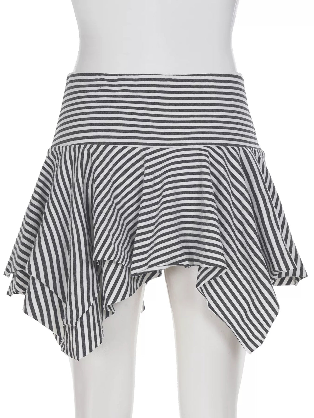 Striped Asymmetrical Hem Mini Skirt in Black