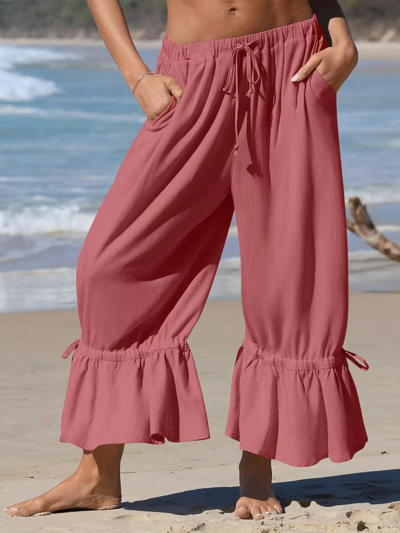 Wide-Leg Pants with Ruffle Hem